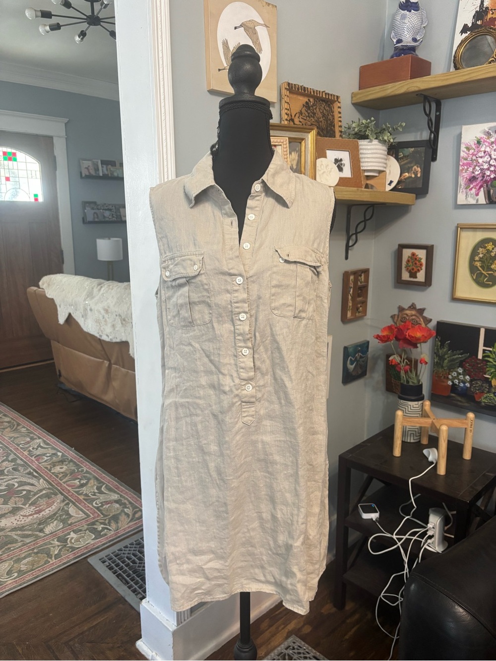 Yarra Trail linen sleeveless dress button-up size 14